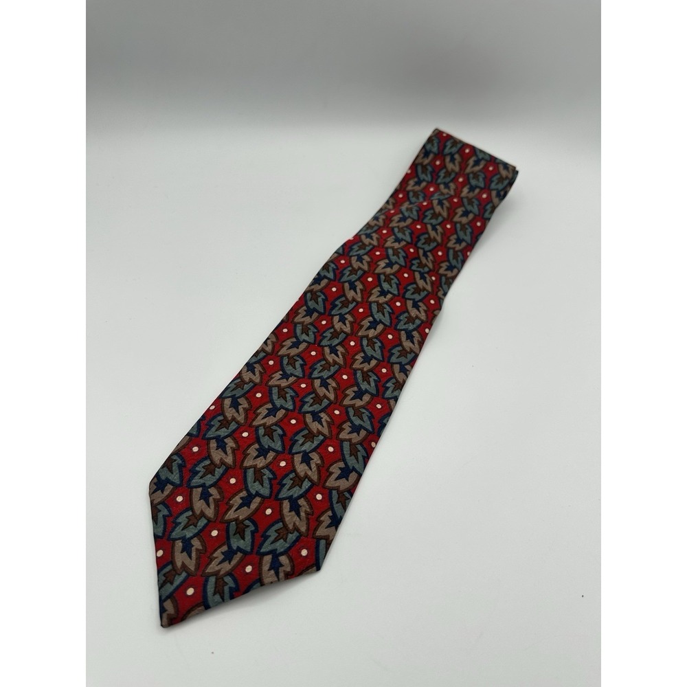 Christian Dior Monsieur Silk Necktie Red Leaf Print  Vintage USA